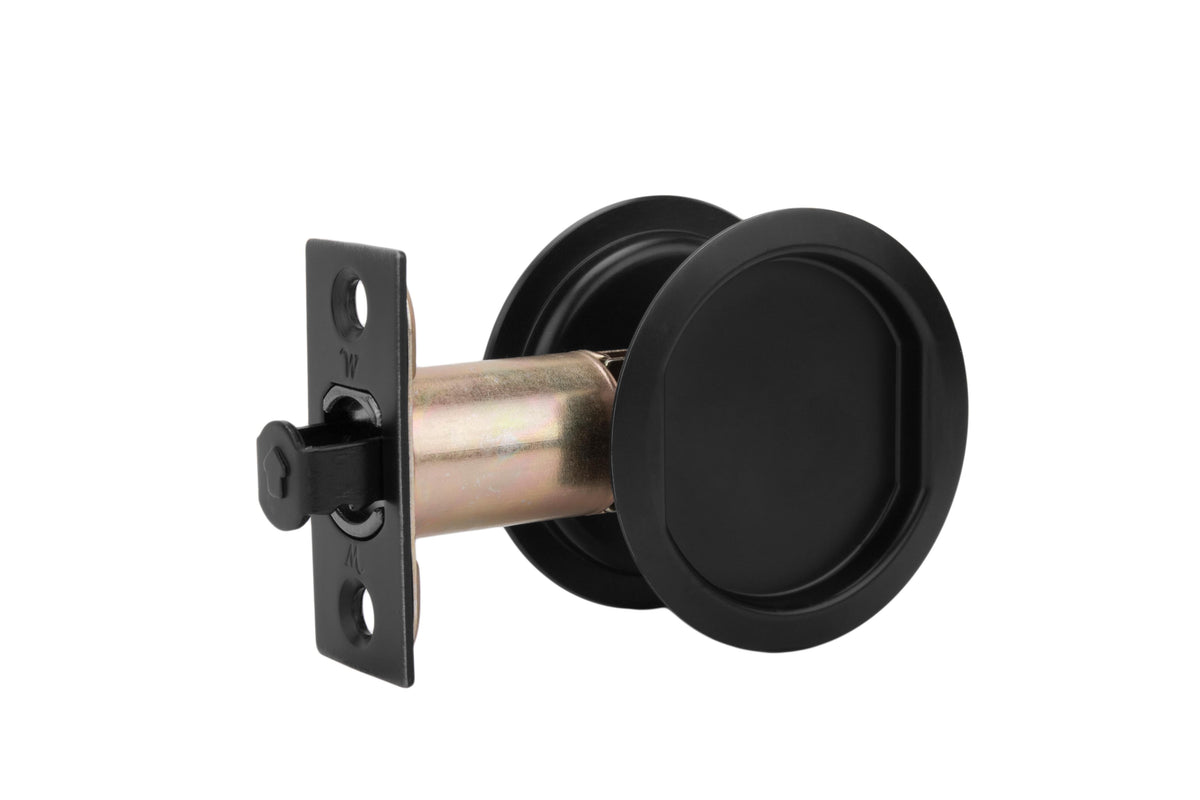 Weslock 00627X2X2 Round Passage Pocket Door Lock with 2-3/8" Backset and Full Lip Strike Black Finish.
