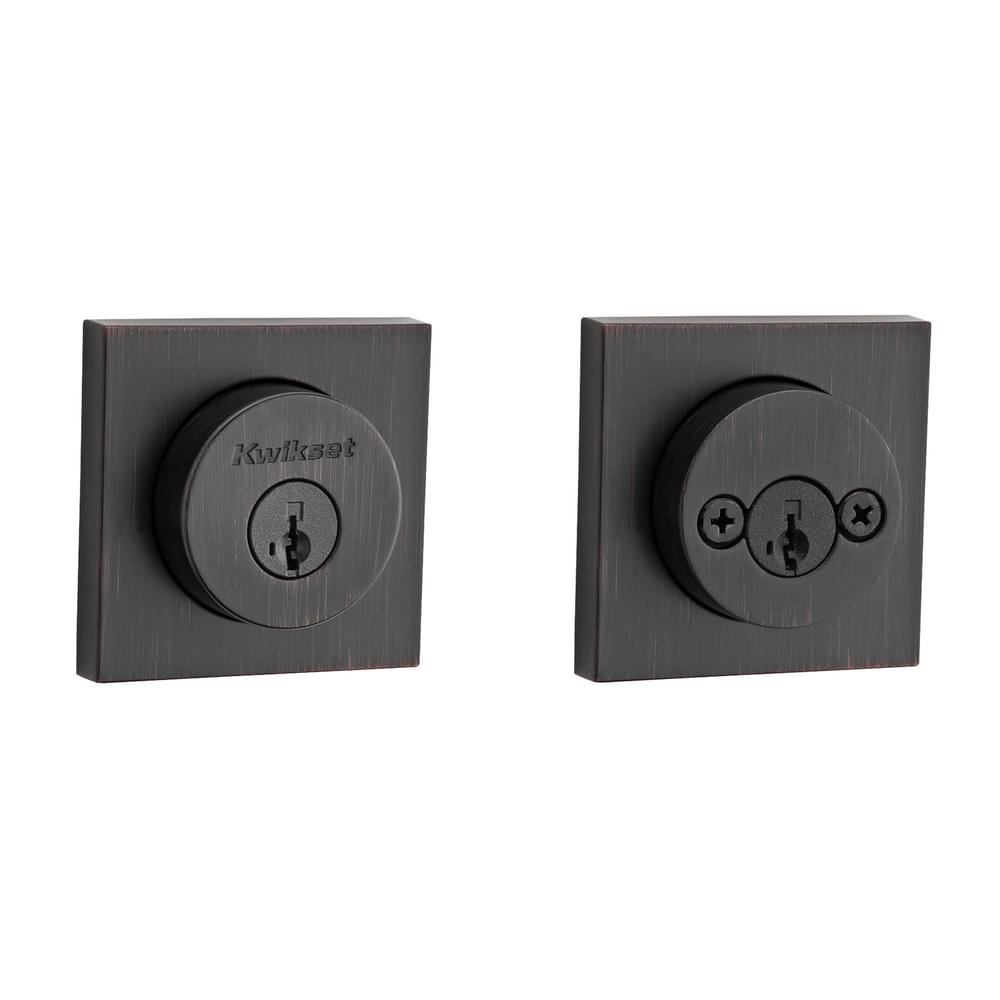 Kwikset 159SQT-11PS.STRKP Halifax Square Rose Double Cylinder Deadbolt SmartKey with 6AL Latch and STRKP Strike Pack which includes Square Corner, Round Corner and 5303 Round Corner Full Lip Strikes KA3 Venetian Bronze Finish.