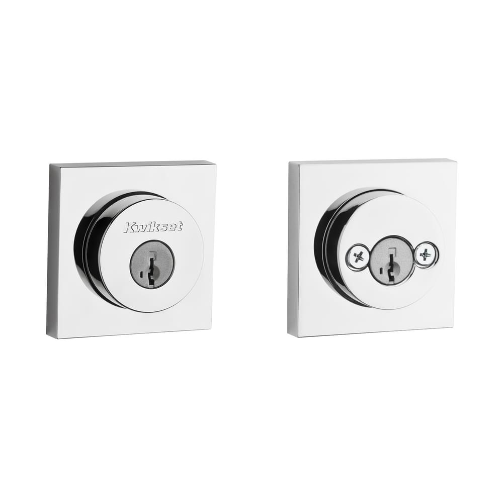 Kwikset 159SQT-26S.STRKP Halifax Square Rose Double Cylinder Deadbolt SmartKey with 6AL Latch and STRKP Strike Pack which includes Square Corner, Round Corner and 5303 Round Corner Full Lip Strikes KA3 Bright Chrome Finish.