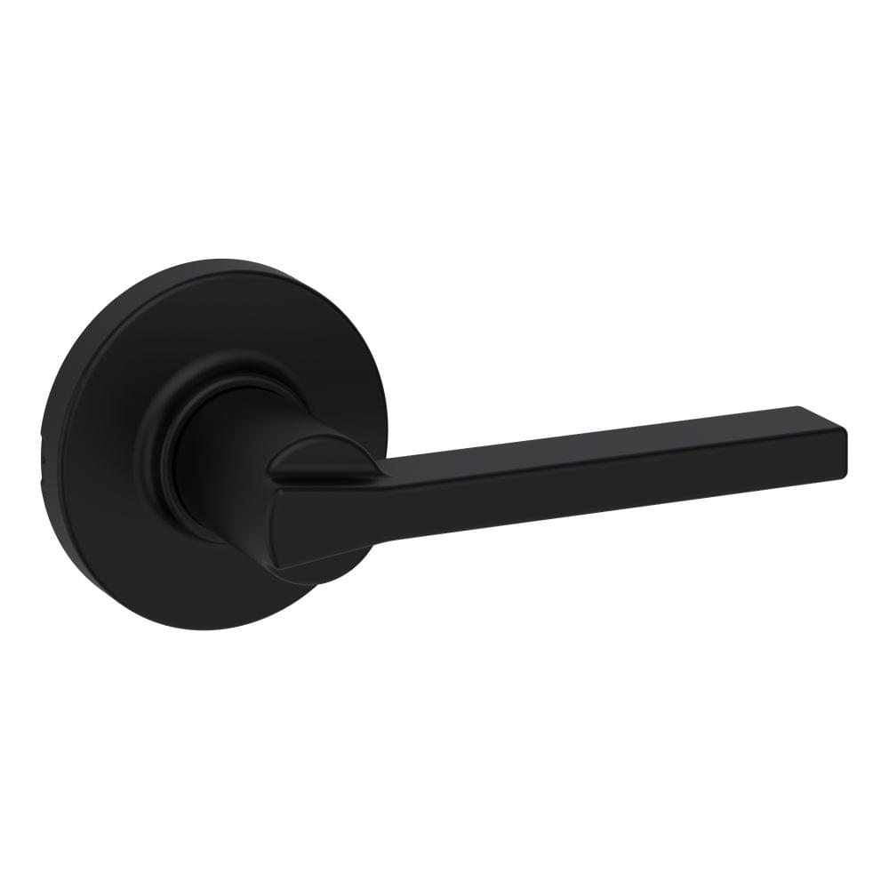 Kwikset 200CSLRDT-514 Casey Lever with Round Rose Passage Door Lock with 6AL Latch and RCS Strike Matte Black Finish.