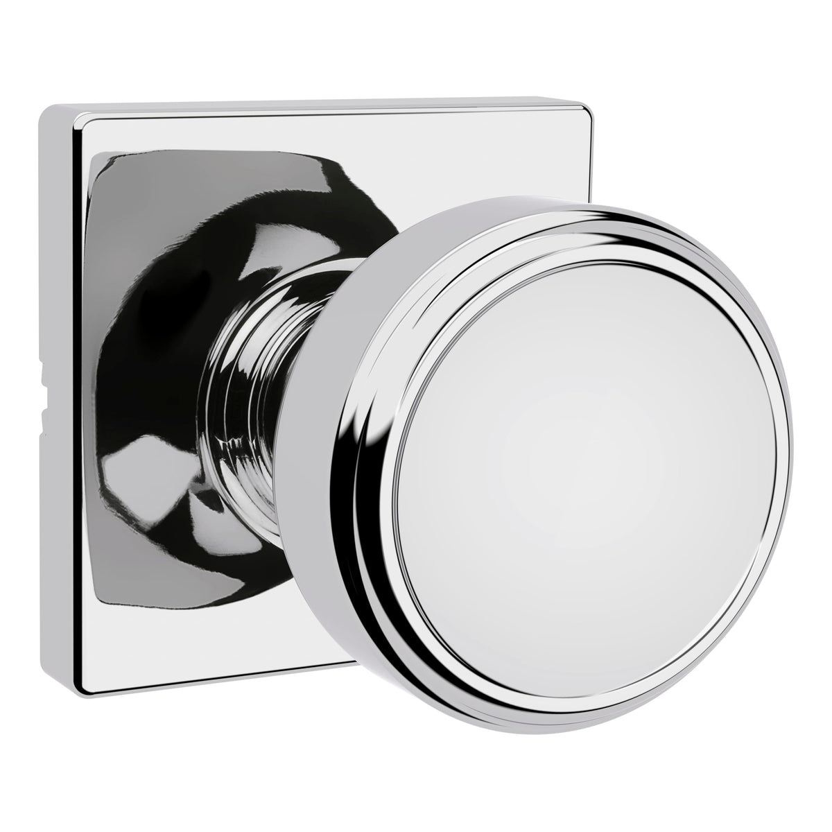 Kwikset 200MNKSQT-26 Maven Knob Square Rose Passage Door Lock with 6AL Latch and RCS Strike Bright Chrome Finish.
