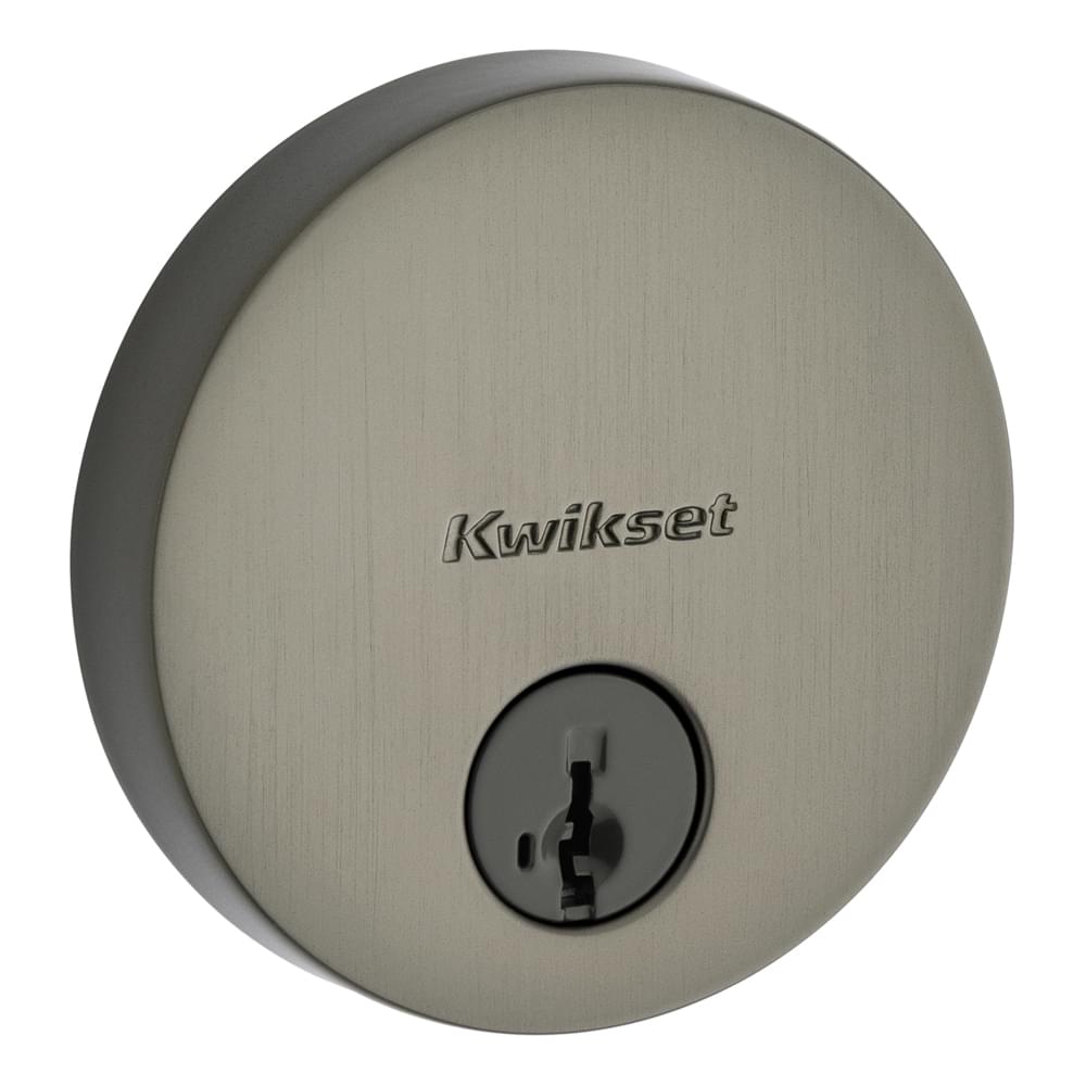Kwikset 258RDT-18GS.STRKP Uptown Round Contemporary Low Profile Single Cylinder SmartKey Deadbolt with 6AL Latch and STRKP Strike Pack which includes Square Corner; Round Corner and 5303 Round Corner Full Lip Strikes KA3 Gunmetal Finish.