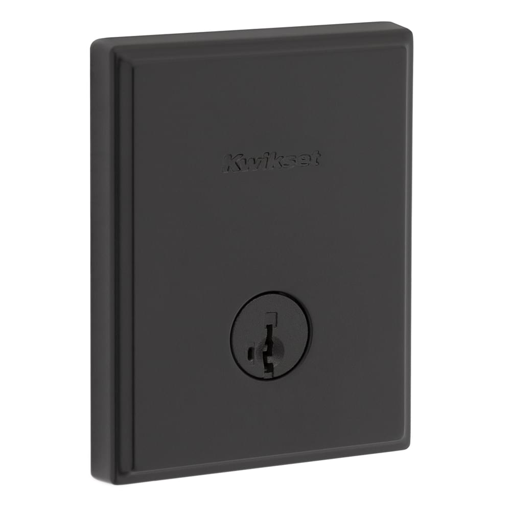 Kwikset 258TRCT-514S.STRKP Crosstown Low Profile Single Cylinder SmartKey Deadbolt with 6AL Latch and STRKP Strike Pack which includes Square Corner, Round Corner and 5303 Round Corner Full Lip Strikes KA3 Matte Black Finish.