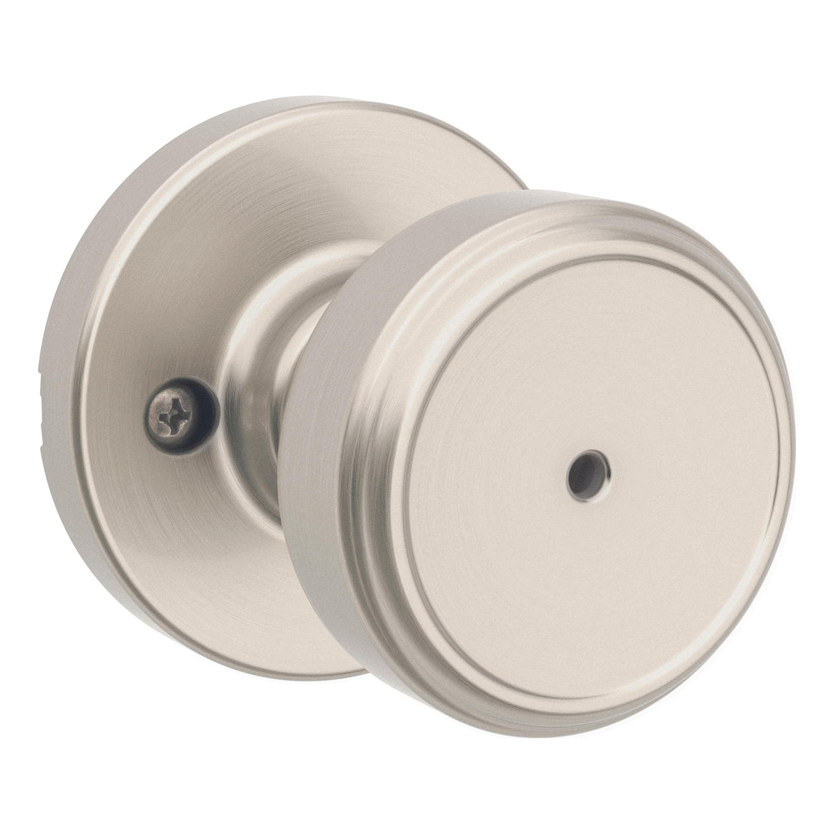 Kwikset 300MNKRDT-15 Maven Knob Round Rose Privacy Door Lock with 6AL Latch and RCS Strike Satin Nickel Finish.