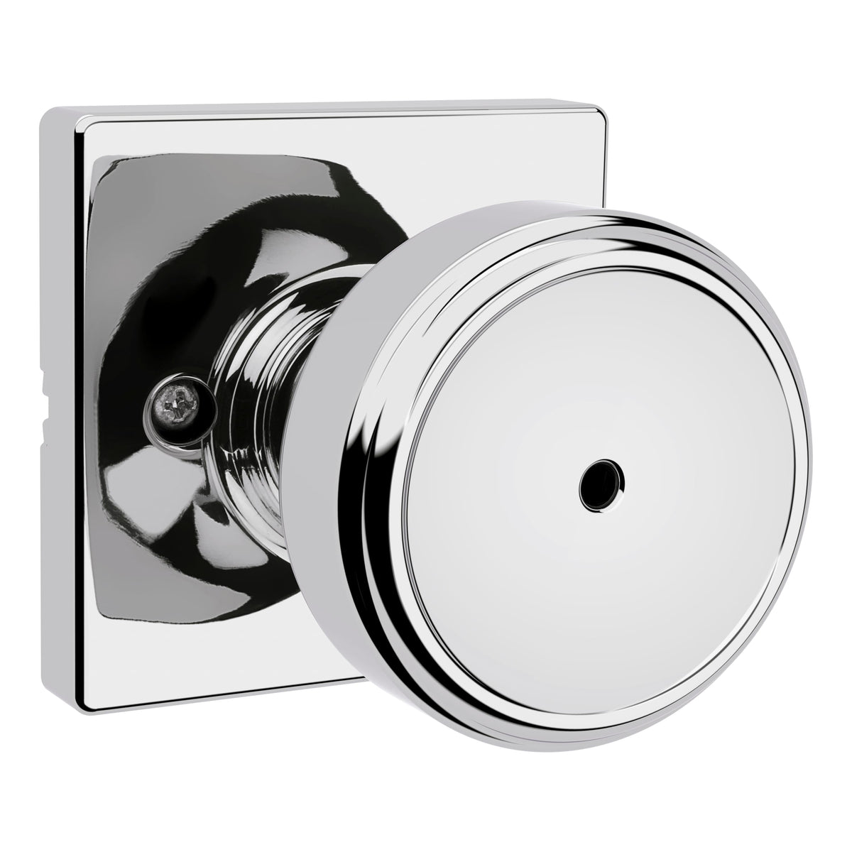Kwikset 300MNKSQT-26 Maven Knob Square Rose Privacy Door Lock with 6AL Latch and RCS Strike Bright Chrome Finish.
