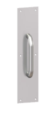 Hager 33E41632D 4" x 16" Square Corner Plate with 3E 6" Center to Center Round Pull Satin Stainless Steel Finish.