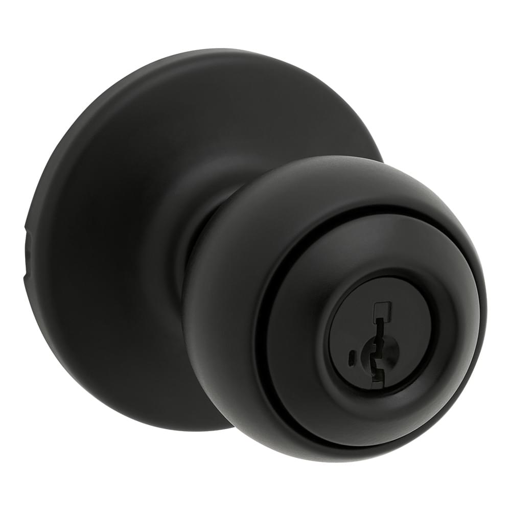 Kwikset 400P-514S Polo Knob Entry Door Lock SmartKey with 6AL Latch and RCS Strike Matte Black Finish.