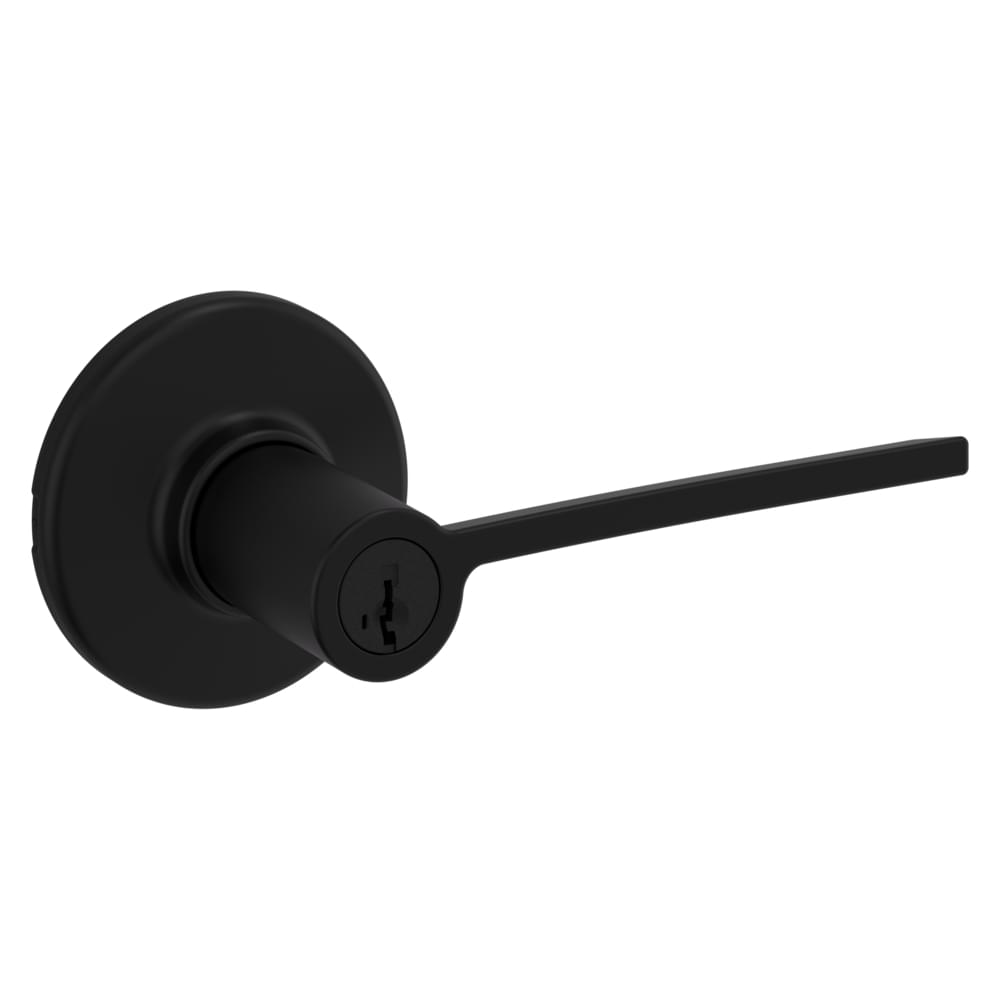 Kwikset 405LRLRDT-514S Ladera Lever with Round Rose Entry Door Lock SmartKey with 6AL Latch and RCS Strike Matte Black Finish.