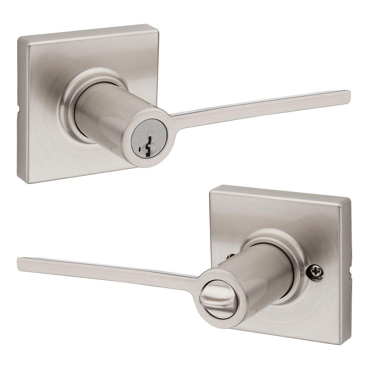 Kwikset 405LRLSQT-15S Ladera Lever with Square Rose Entry Door Lock SmartKey with 6AL Latch and RCS Strike Satin Nickel Finish.