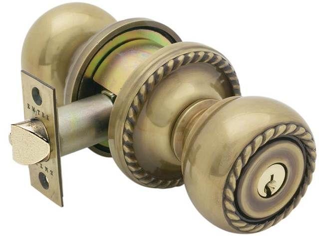 Emtek 5101RKUS7 Rope Knob 2-3/8" and 2-3/4" Backset Keyed Entry with Rope Rose for 1-3/8" to 2-1/16" Door French Antique Brass Finish.