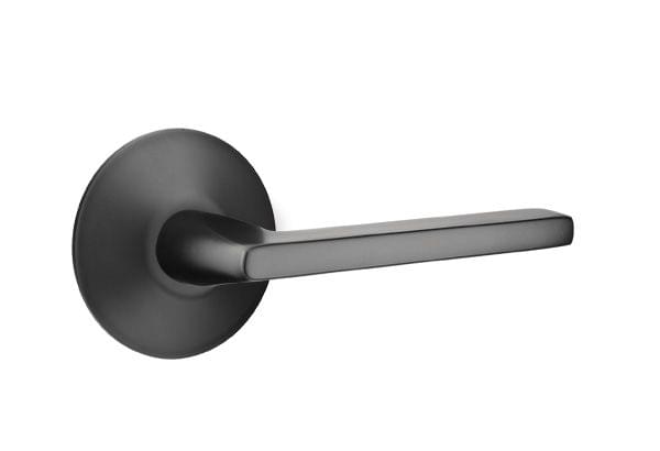 Emtek 5107HLOUS19RH Helios Lever Right Hand 2-3/8" Backset Passage with Modern Rose for 1-1/4" to 2" Door Flat Black Finish.