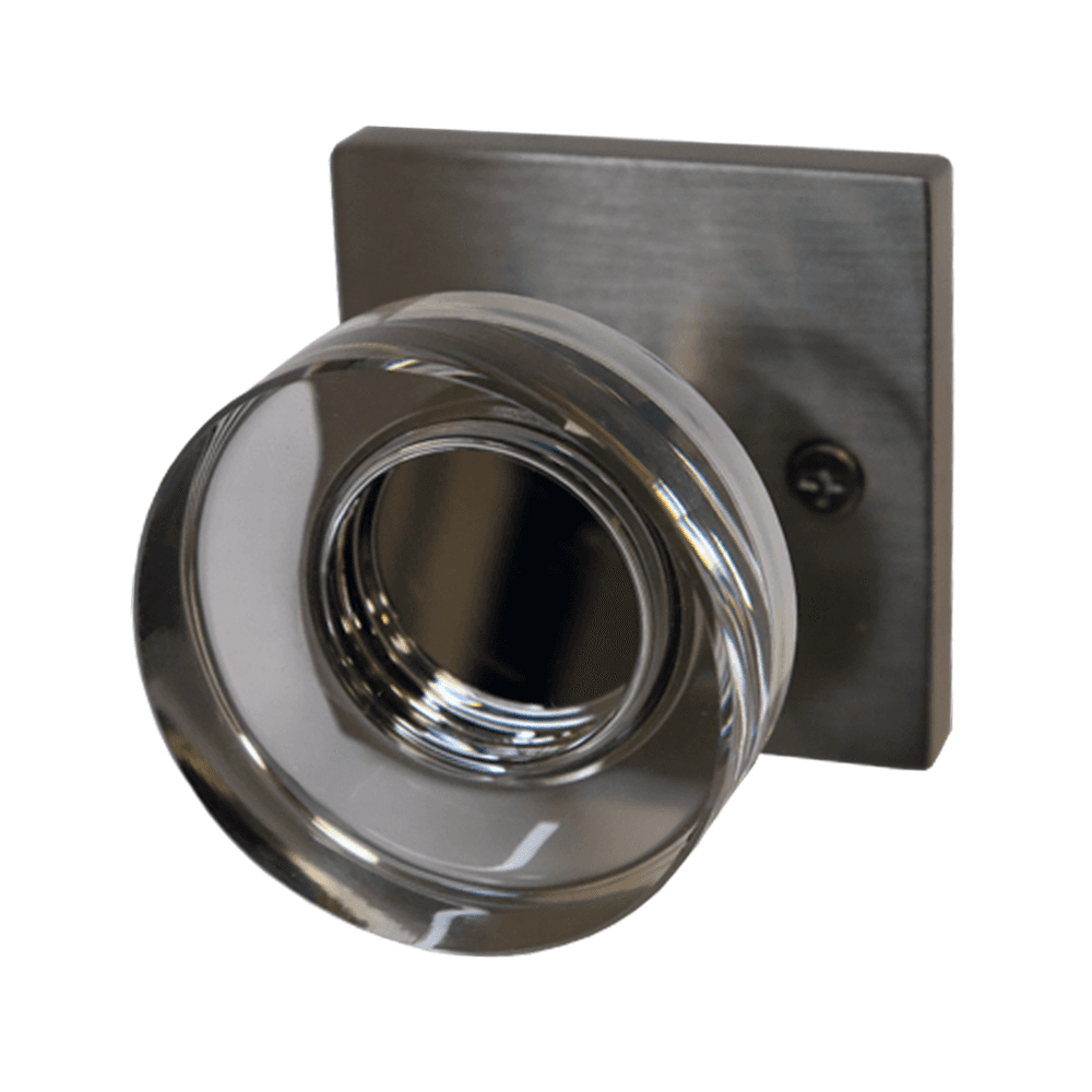 Emtek 5110MDCUS14 Modern Disc Glass Knob 2-3/8" Backset Passage with Square Rose for 1-1/4" to 2" Door Polished Nickel Lifetime Finish.