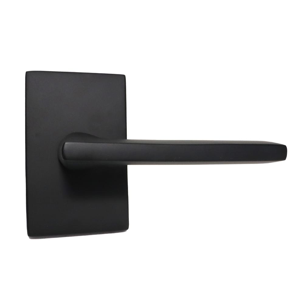 Emtek 5112HLOUS19RH.RLS Helios Lever Right Hand 2-3/8" Backset with Radius Latch Strike Passage with Modern Rectangular Rose for 1-1/4" to 2" Door Flat Black Finish.