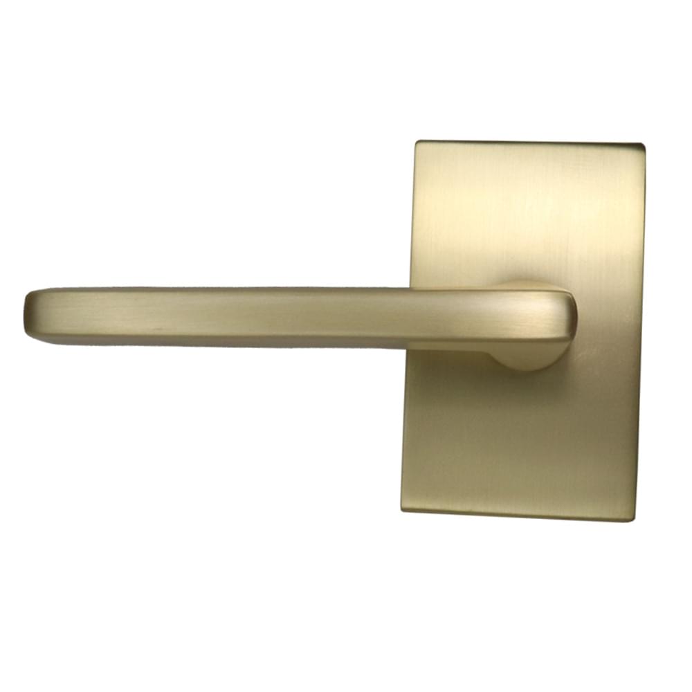 Emtek 5112HLOUS4LH.RLS Helios Lever Left Hand 2-3/8" Backset with Radius Latch Strike Passage with Modern Rectangular Rose for 1-1/4" to 2" Door Satin Brass Finish.