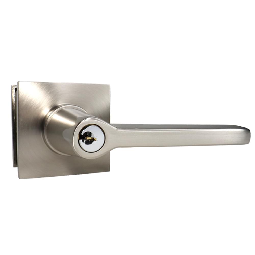 Emtek 5122HLOUS15RH.RLS Helios Lever Right Hand 2-3/8" and 2-3/4" Backset with Radius Latch Strike Keyed Entry with Square Rose for 1-3/8" to 2-1/16" Door Satin Nickel Finish.