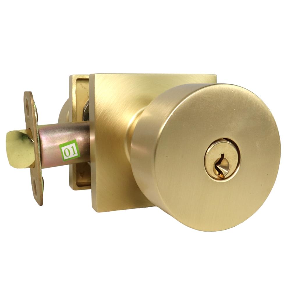 Emtek 5122ROUUS4.RLS Round Knob 2-3/8" and 2-3/4" Backset with Radius Latch Strike Keyed Entry with Square Rose for 1-3/8" to 2-1/16" Door Satin Brass Finish.