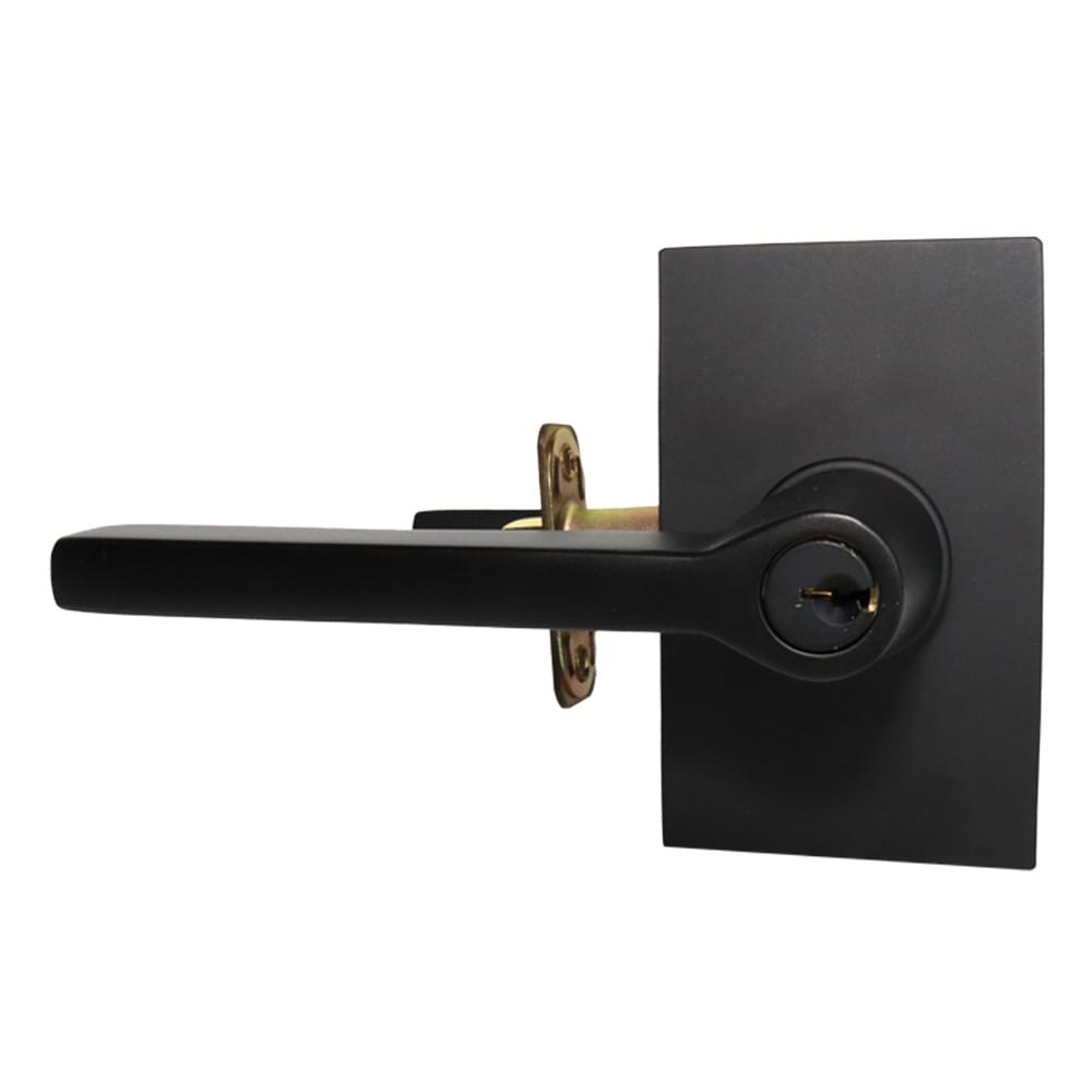 Emtek 5123HLOUS19LH.RLS Helios Lever Left Hand 2-3/8" and 2-3/4" Backset with Radius Latch Strike Keyed Entry with Modern Rectangular Rose for 1-3/8" to 2-1/16" Door Flat Black Finish.