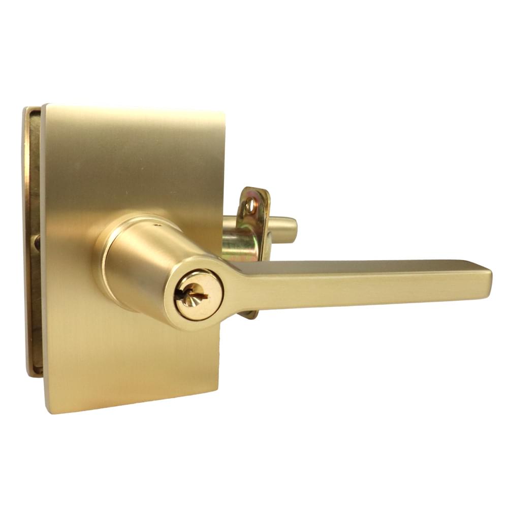 Emtek 5123HLOUS4LH.RLS Helios Lever Left Hand 2-3/8" and 2-3/4" Backset with Radius Latch Strike Keyed Entry with Modern Rectangular Rose for 1-3/8" to 2-1/16" Door Satin Brass Finish.
