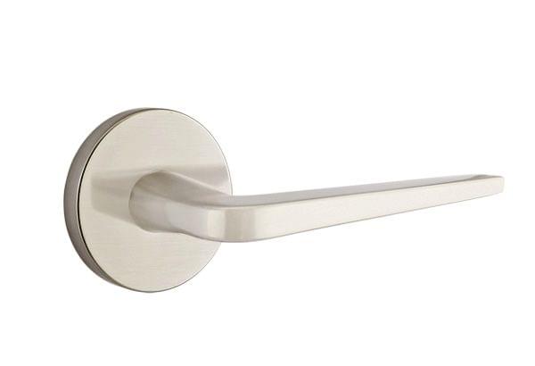 Emtek 5209ATNUS15LH Athena Lever Left Hand 2-3/8" Backset Privacy with Disk Rose for 1-1/4" to 2" Door Satin Nickel Finish.