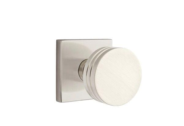 Emtek 5210BNUS15 Bern Knob 2-3/8" Backset Privacy with Square Rose for 1-1/4" to 2" Door Satin Nickel Finish.