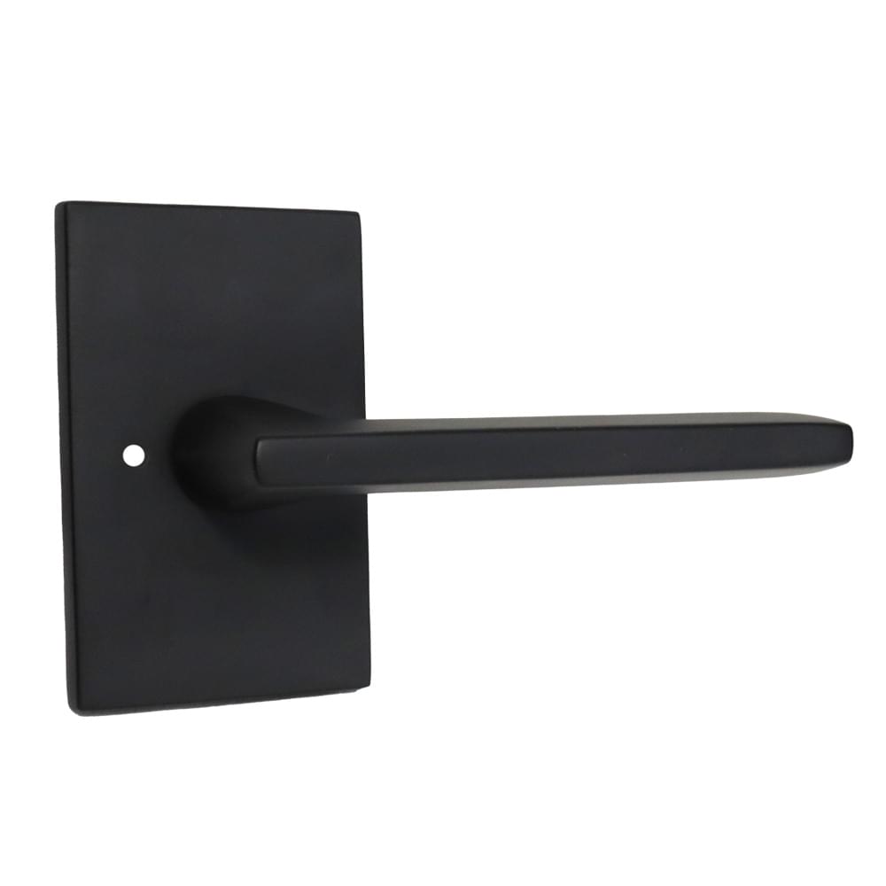 Emtek 5212HLOUS19RH.RLS Helios Lever Right Hand 2-3/8" Backset with Radius Latch Strike Privacy with Modern Rectangular Rose for 1-1/4" to 2" Door Flat Black Finish.