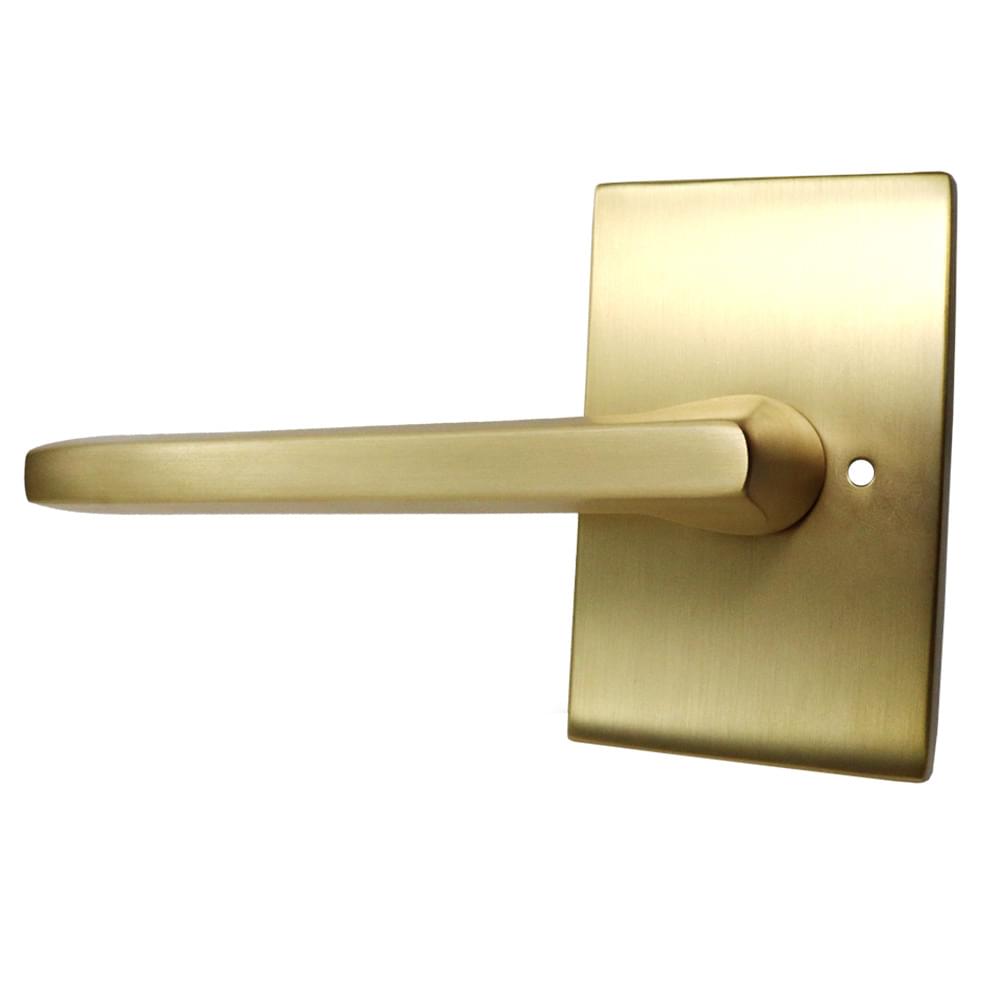 Emtek 5212HLOUS4LH.RLS Helios Lever Left Hand 2-3/8" Backset with Radius Latch Strike Privacy with Modern Rectangular Rose for 1-1/4" to 2" Door Satin Brass Finish.