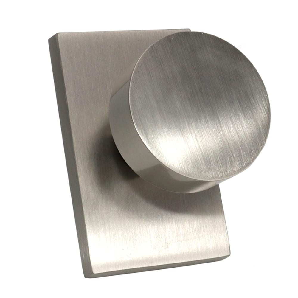 Emtek 5212ROUUS15.RLS Round Knob 2-3/8" Backset with Radius Latch Strike Privacy with Modern Rectangular Rose for 1-1/4" to 2" Door Satin Nickel Finish.