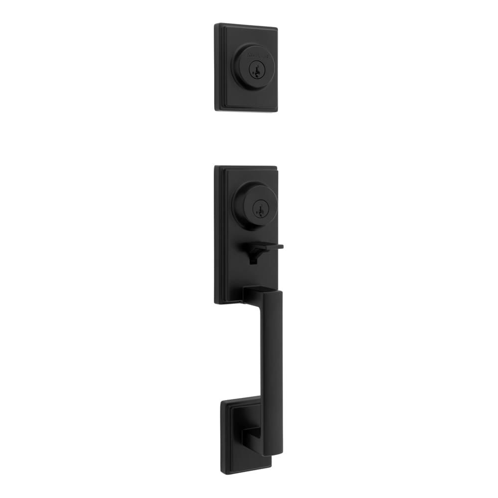 Kwikset CP553PRHXHFLSQT-514S Clear Pack Peralta Single Cylinder 2 Point Handleset with Halifax Lever and Square Rose Interior Trim SmartKey with 4AL Latch and RCS Strike Matte Black Finish.