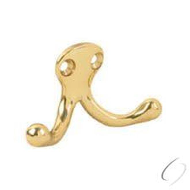 Ives 582B3 Solid Brass Double Wardrobe Hook Bright Brass Finish.