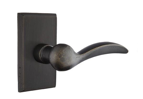 Emtek 7104DMBRH Durango Lever Right Hand 2-3/8" Backset Passage with Style # 3 Rose for 1-3/8" to 2" Door Medium Bronze Finish.