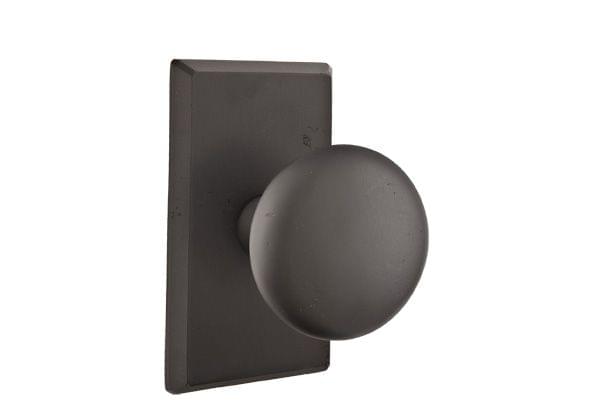 Emtek 7204WCFB Winchester Knob 2-3/8" Backset Privacy with Style # 3 Rose for 1-3/8" to 2" Door Flat Black Bronze Finish.