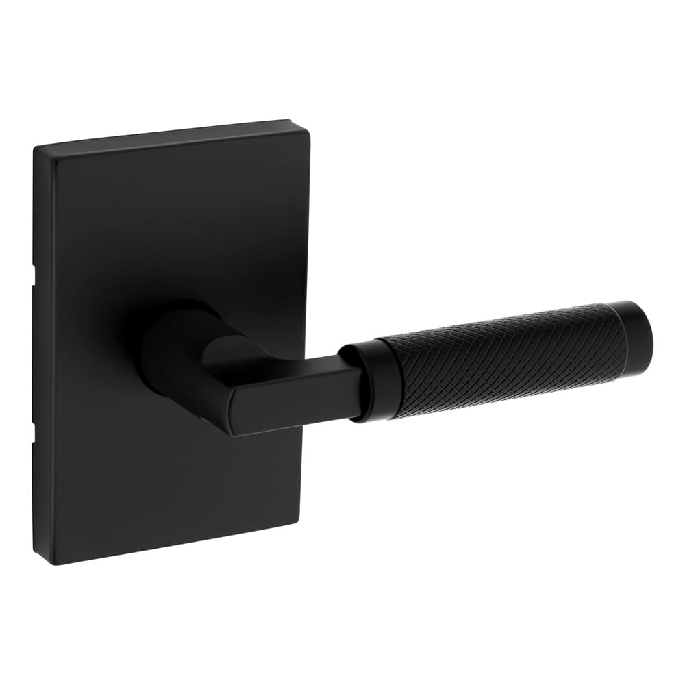 Kwikset 720PVLRCT-514 Prava Lever with Rectangular Rose Passage Door Lock with 6AL Latch and RCS Strike Matte Black Finish.