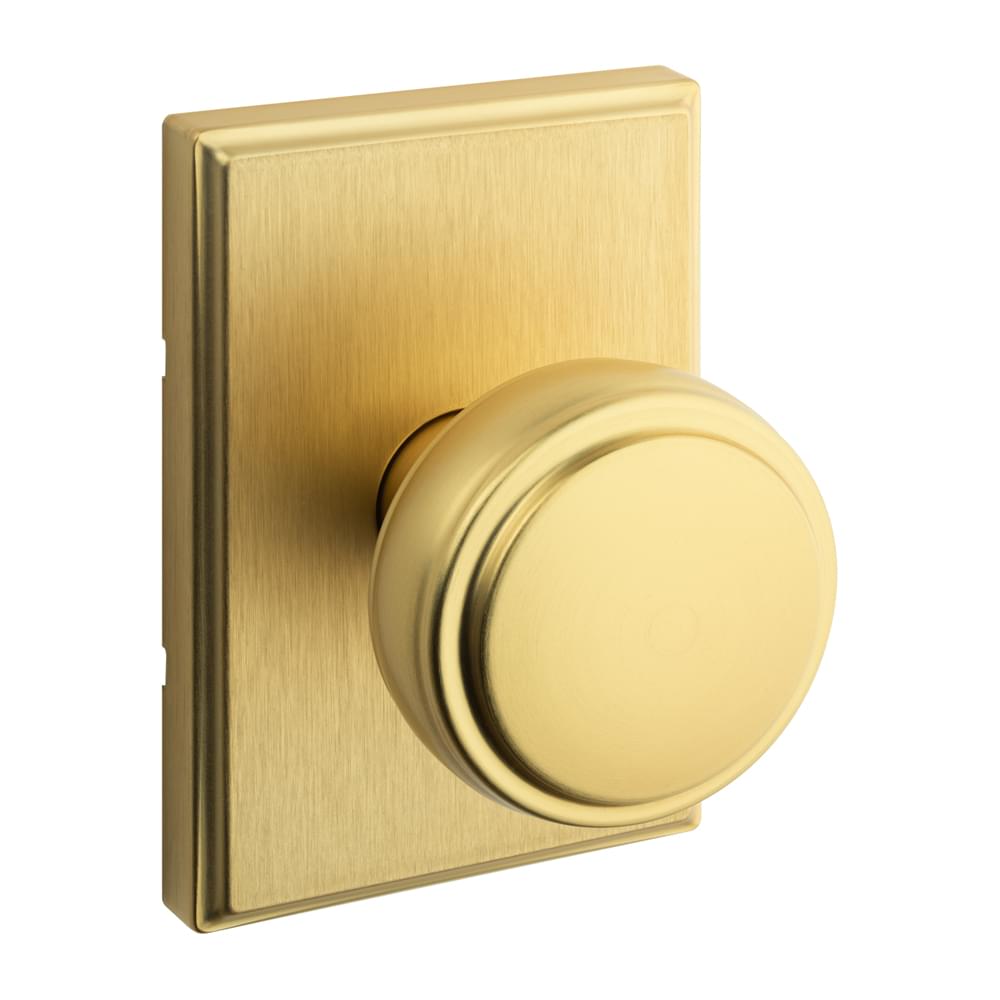 Kwikset 720SOKTRCT-4 Sora Knob with Traditional Rectangular Rose Passage Door Lock with 6AL Latch and RCS Strike Satin Brass Finish.