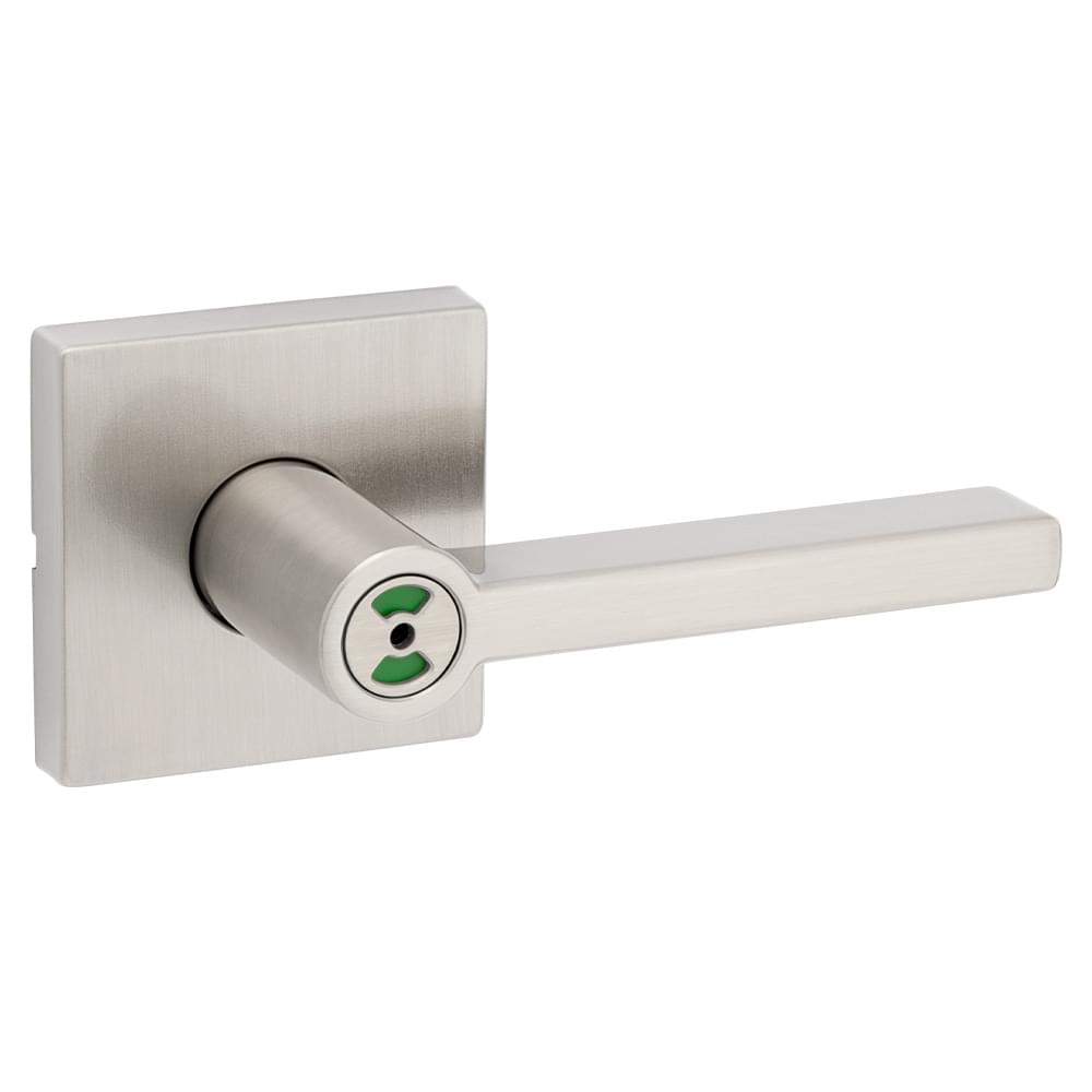 Kwikset 730HFLSQTIND-15 Halifax Lever with Square Rose Privacy Door Lock with Privacy Occupancy Indicator with 4AL Latch and RCS Strike Satin Nickel Finish.