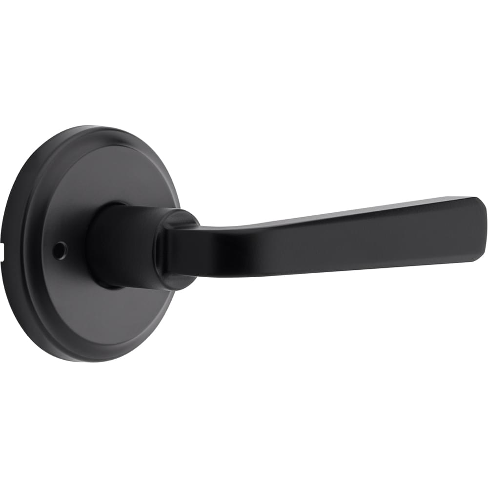 Kwikset 730TDLTRCT-514 Trafford Lever with Traditional Rectangle Rose Privacy Door Lock with 6AL Latch and RCS Strike Matte Black Finish.