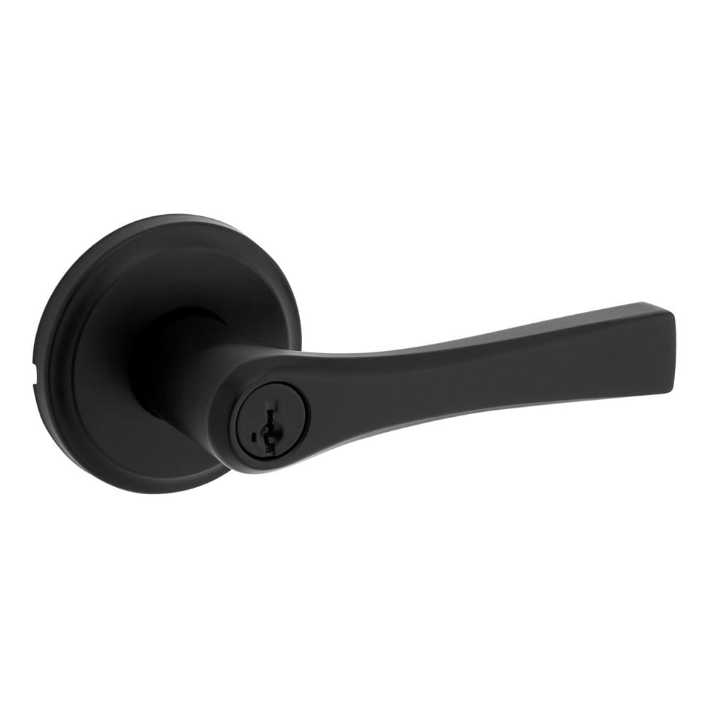 Kwikset 740KAL-514S Katella Lever Entry Door Lock SmartKey with 6AL Latch and RCS Strike Matte Black Finish.