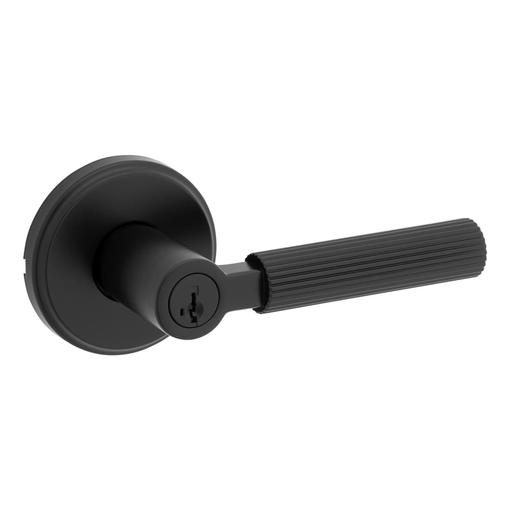 Kwikset 740MAL-514S Mirada Reeded Pattern Lever with Traditional Round Rose Entry Door Lock SmartKey with 6AL Latch and RCS Strike Matte Black Finish.