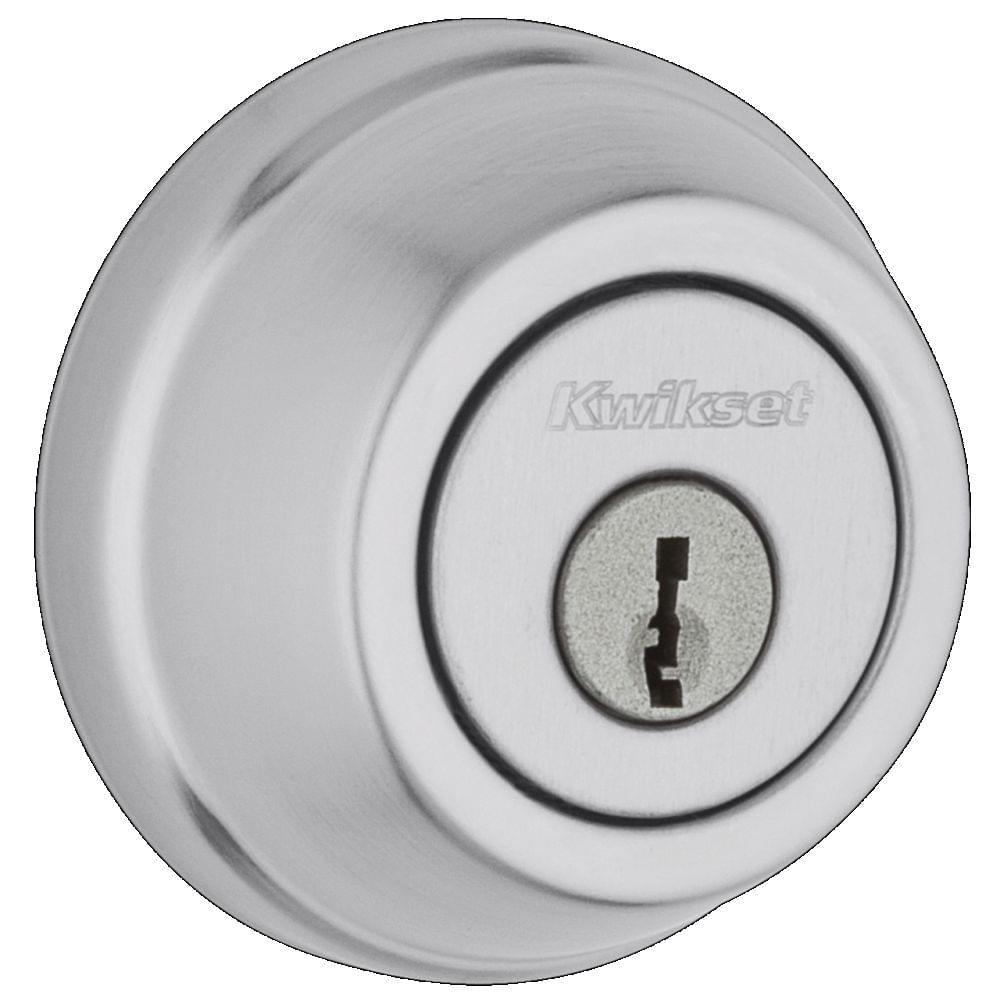 Kwikset 780-26D.STRKP Single Cylinder Deadbolt with 6AL Latch and STRKP Strike Pack which includes Square Corner, Round Corner and 5303 Round Corner Full Lip Strikes Satin Chrome Finish.