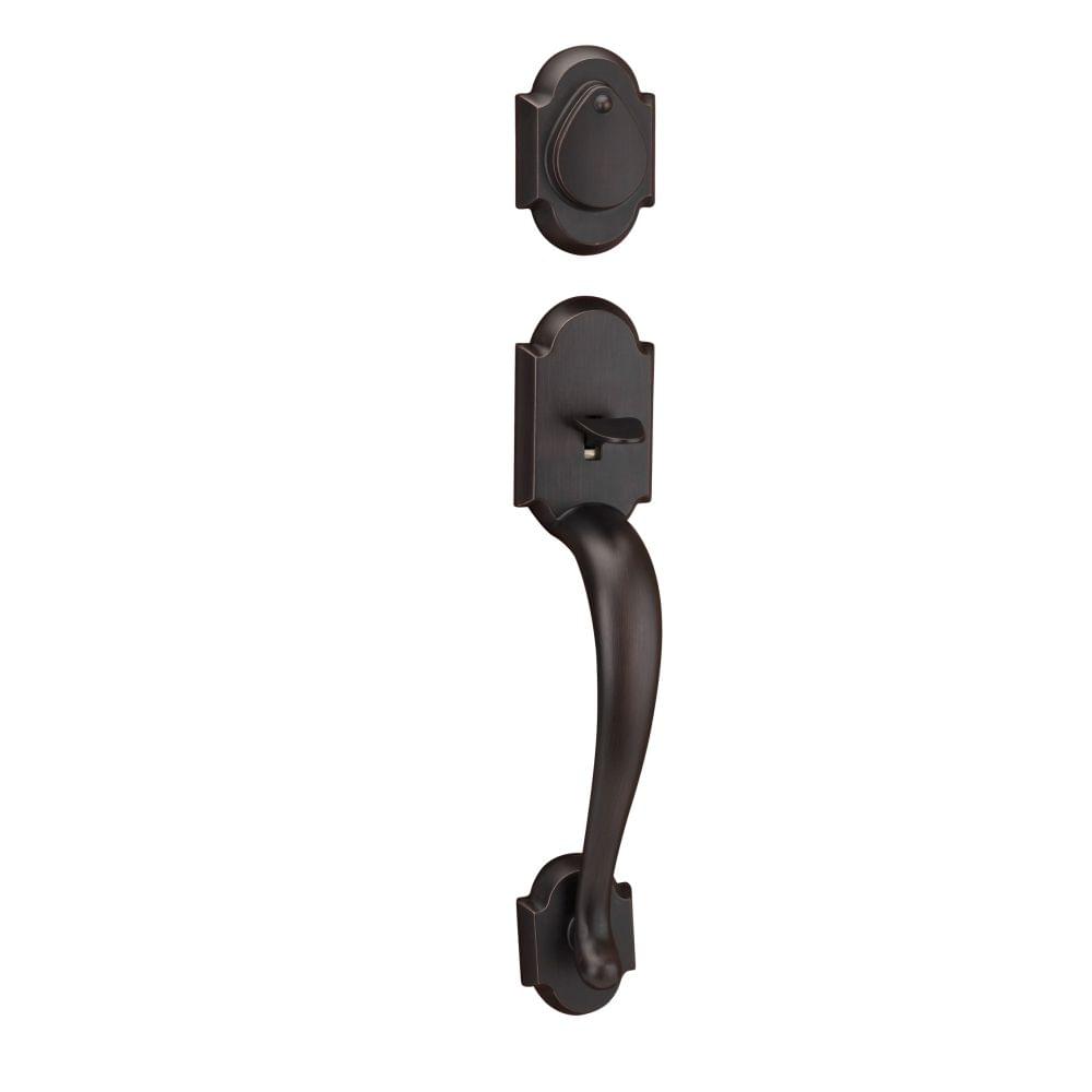 Kwikset 800AUHLIP-11PS.STRKP Austin Single Cylinder Exterior Handleset SmartKey with 6AL Latch and STRKP Strike Pack which includes Square Corner, Round Corner and 5303 Round Corner Full Lip Strikes Venetian Bronze Finish.