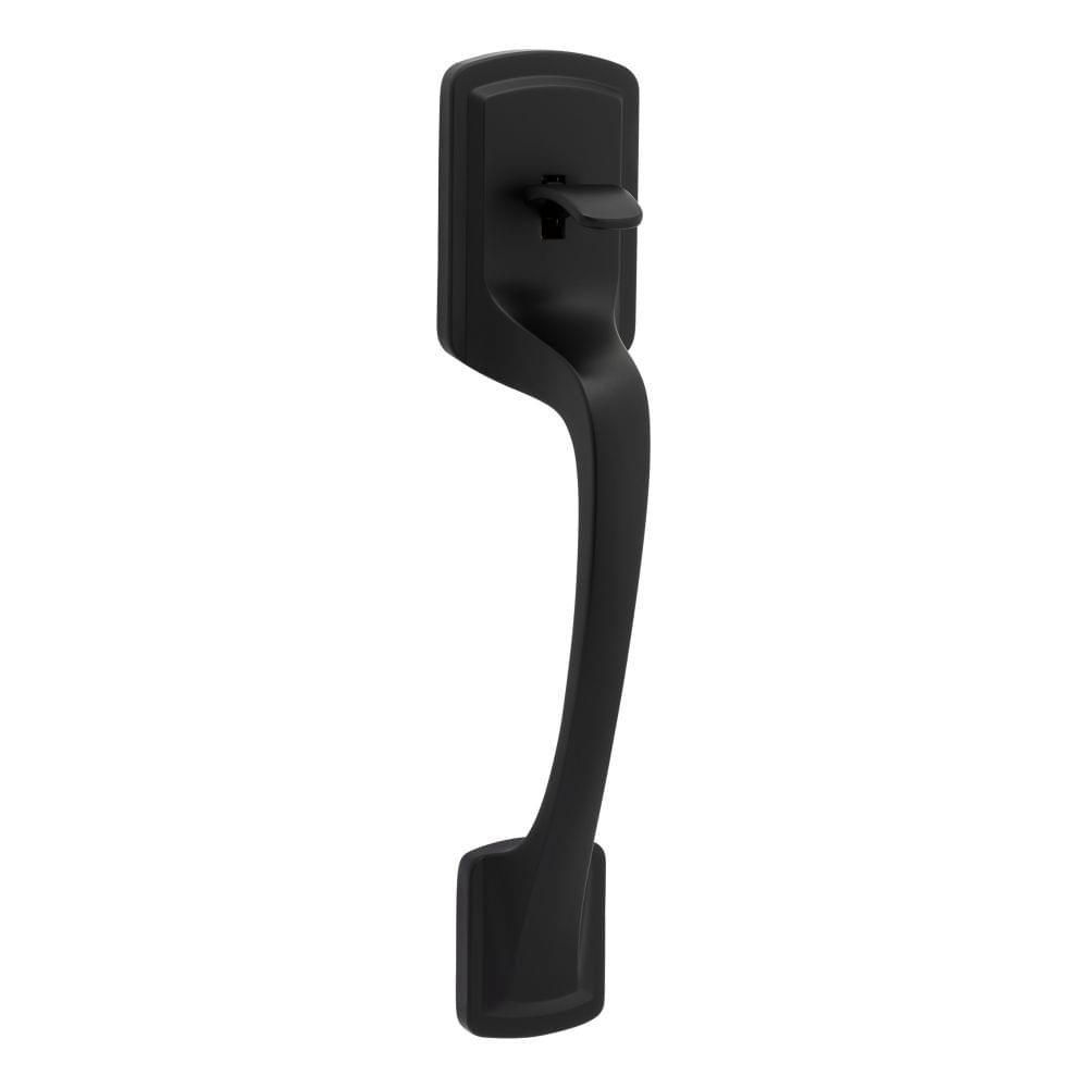 Kwikset 814PGH-514 Prague Handle Only; No Deadbolt with RCAL Latch and RCS Strike Matte Black Finish.