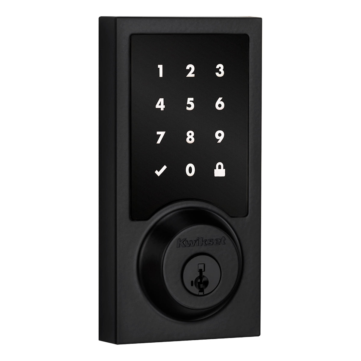 Kwikset 918CNTZW700-514S Contemporary Home Connect Touchscreen Connected Smart Lock Deadbolt with Z-Wave 700 Long Range and SmartKey with RCALFD Latch and RCS Strike Matte Black Finish.