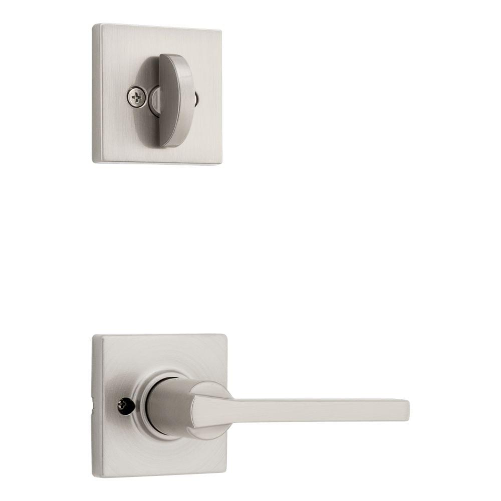 Kwikset 966CSLSQT-15.UNIV Casey Lever with Square Rose Interior Single Cylinder Handleset Trim for Both 800 and 687 Series Handlesets Satin Nickel Finish.