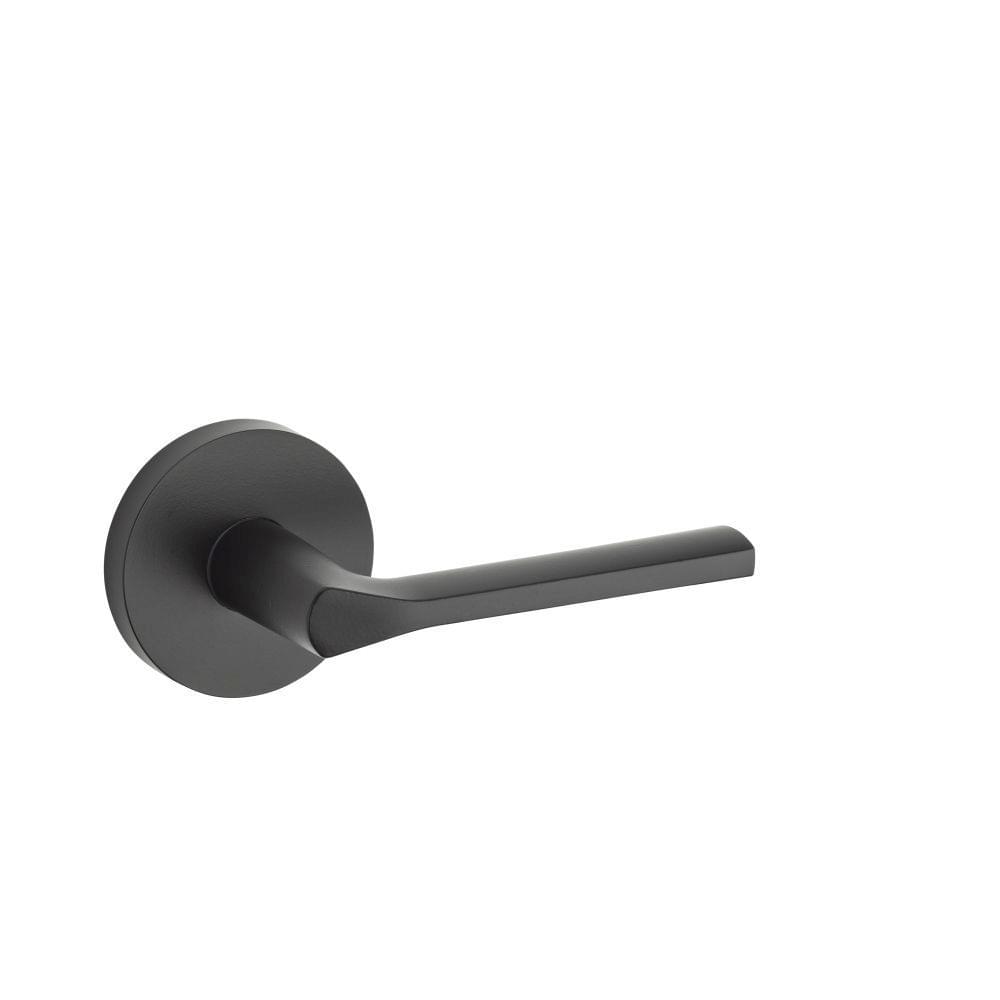 Kwikset 966LSLRDT-514.UNIV Lisbon Lever with Round Rose Interior Single Cylinder Handleset Trim for Both 800 and 687 Series Handlesets Matte Black Finish.