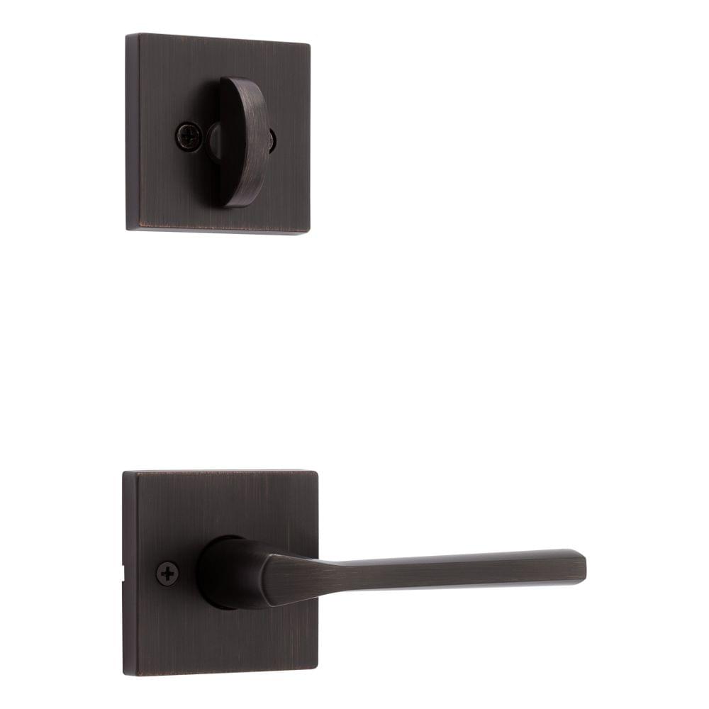 Kwikset 966LSLSQT-11P.UNIV Lisbon Lever with Square Rose Interior Single Cylinder Handleset Trim for Both 800 and 687 Series Handlesets Venetian Bronze Finish.