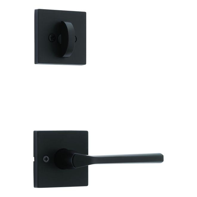 Kwikset 966LSLSQT-514.UNIV Lisbon Lever with Square Rose Interior Single Cylinder Handleset Trim for Both 800 and 687 Series Handlesets Matte Black Finish.