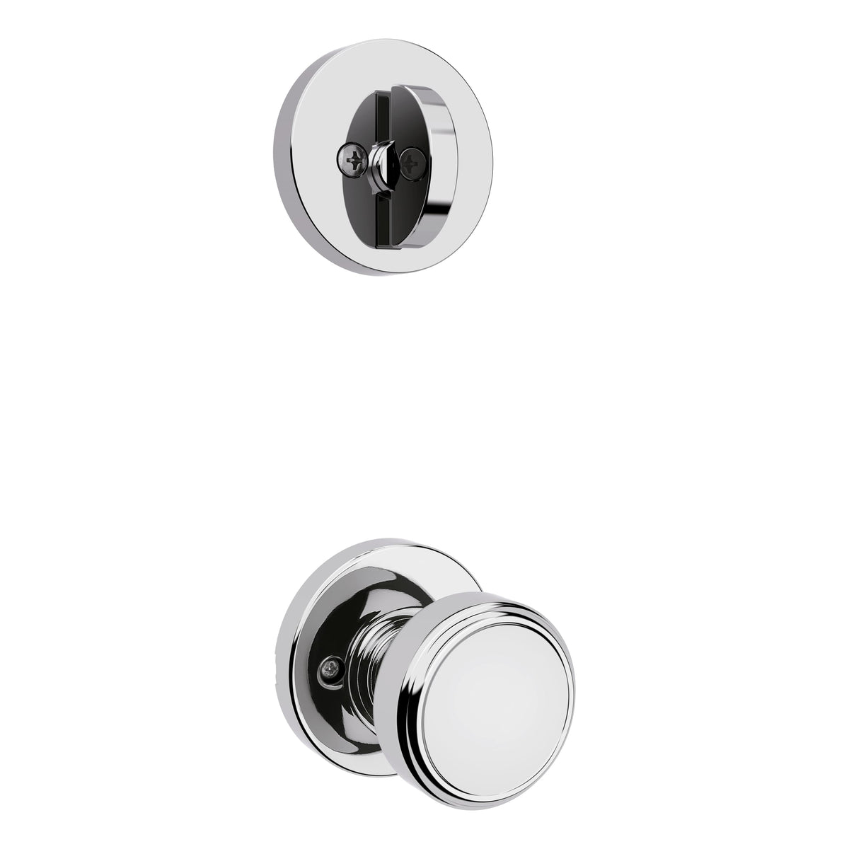 Kwikset 966MNKRDT-26.UNIV Maven Knob Round Rose Interior Single Cylinder Handleset Trim for Both 800 and 687 Series Handlesets Bright Chrome Finish.