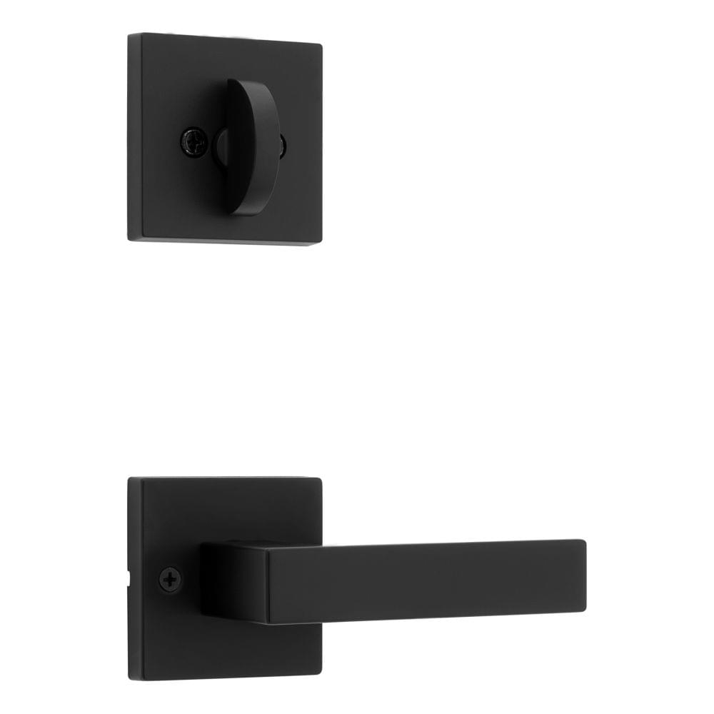 Kwikset 966SALSQT-514.UNIV Singapore Lever with Square Rose Interior Single Cylinder Handleset Trim for Both 800 and 687 Series Handlesets Matte Black Finish.