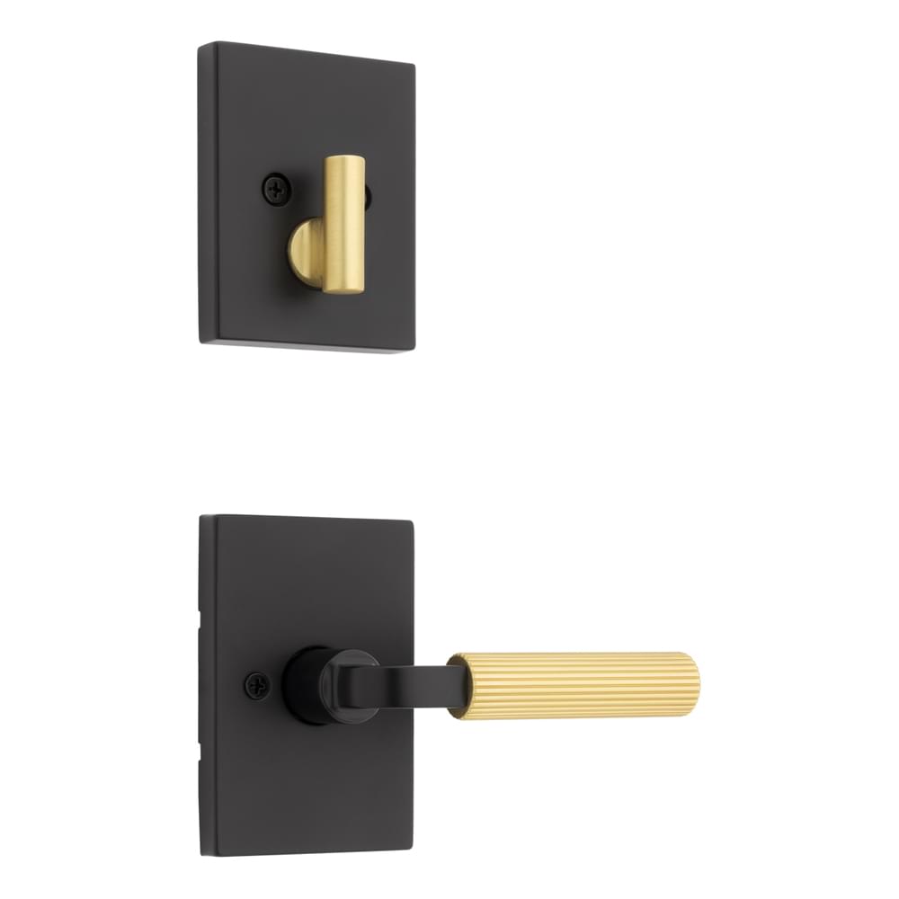 Kwikset 971MALRCT-514X4 Single Cylinder Interior Mirada Reeded Pattern Lever with Satin Brass Grip with Contemporary Rectangular Rose Trim Matte Black Finish.