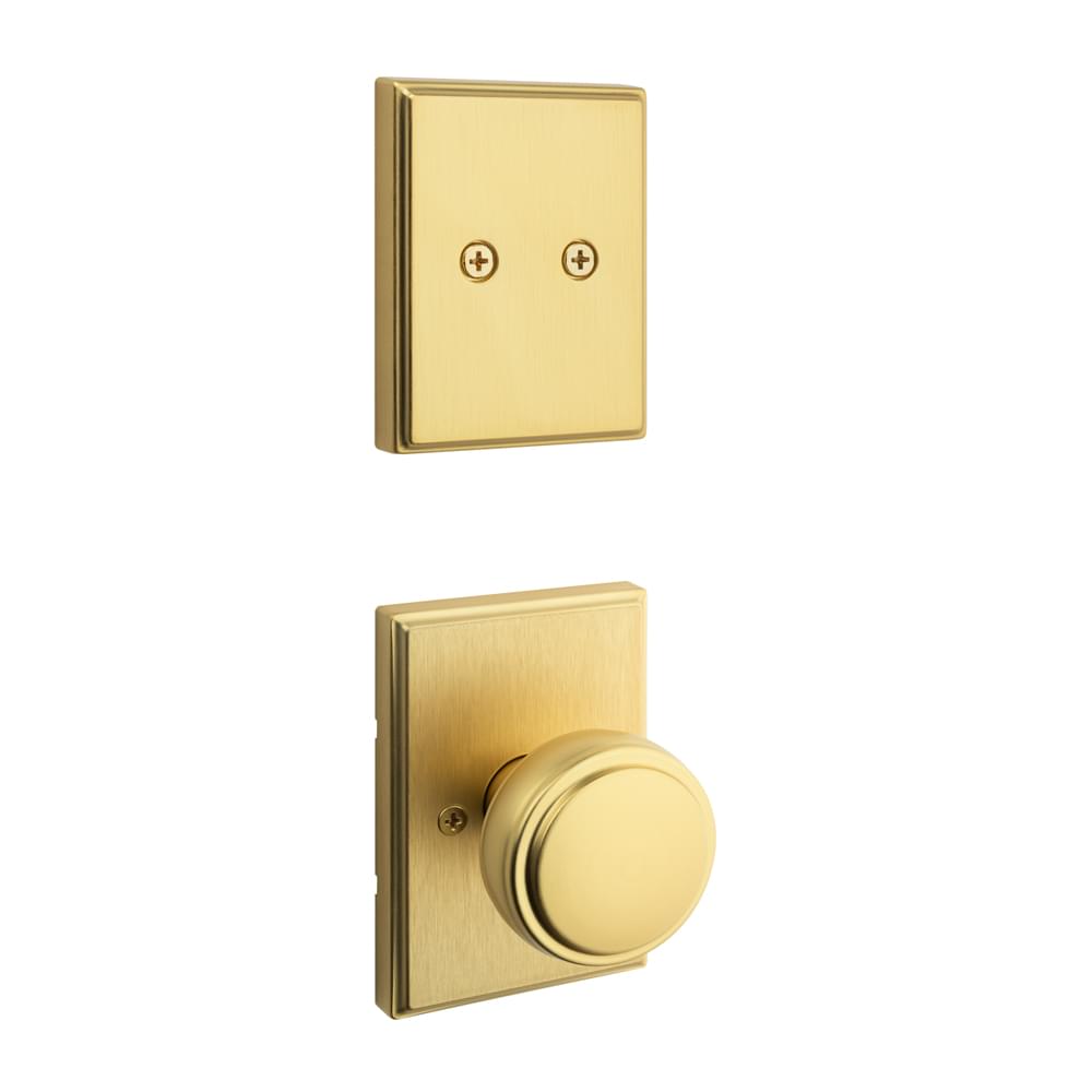 Kwikset 973SOKTRCT-4 Dummy Interior Sora Knob with Traditional Rectangular Rose Trim Satin Brass Finish.