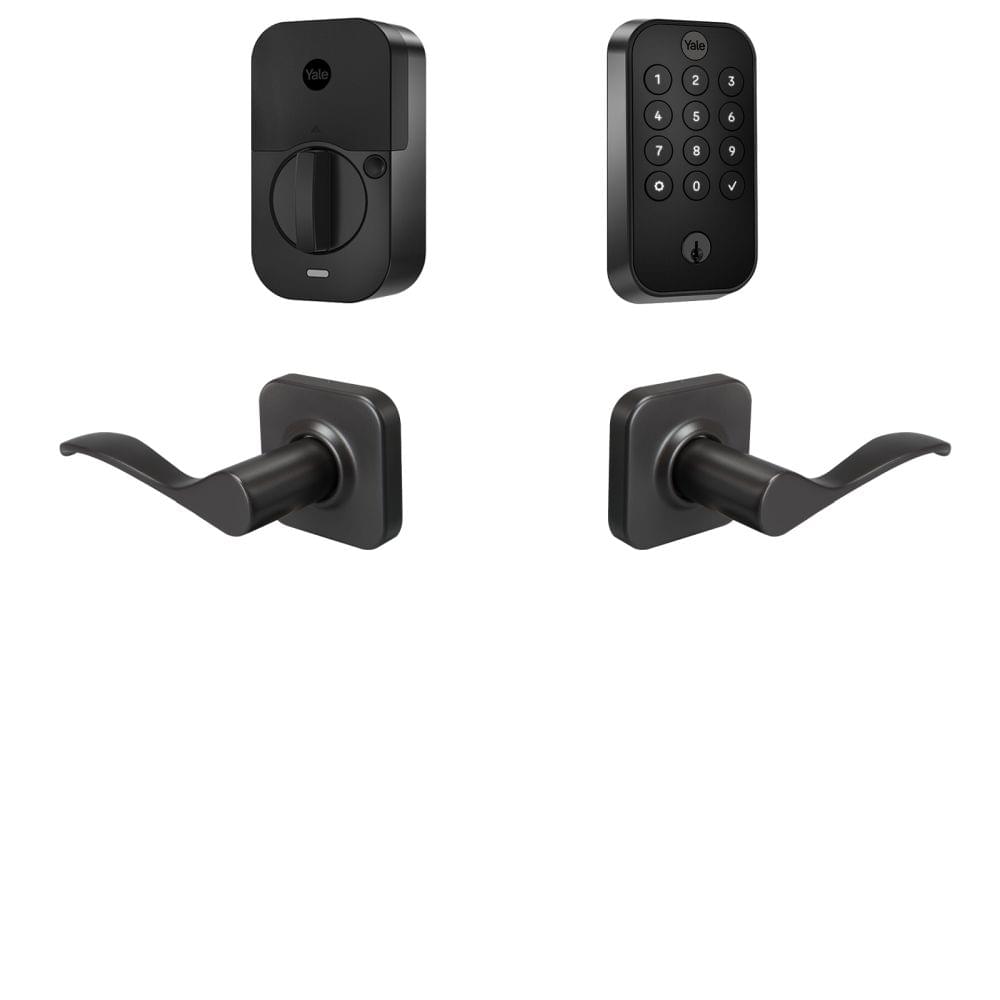 Yale BYRD410BLENWBSP Yale Assure Lock 2 Bundle with Keypad Bluetooth Deadbolt, Norwood Lever Passage, and DoorSense BSP Black Suede Powder Coat Finish.